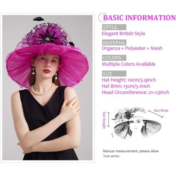 Women's Kentucky Derby Church Dress Hat Stylef-rose - Picture 3 of 7